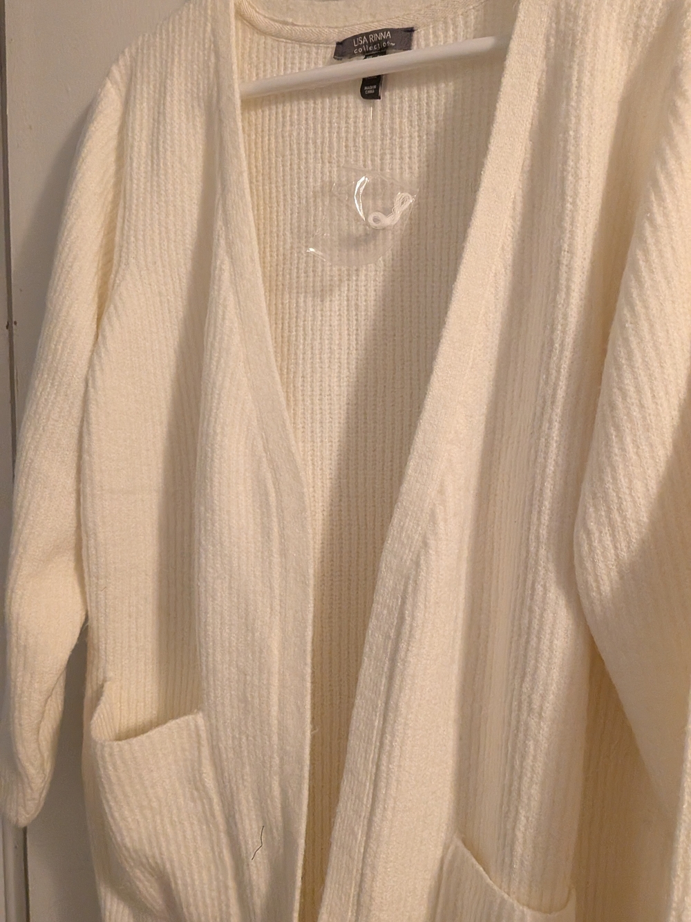 Lisa Rinna Collection Ivory Ribbed Open-Front Cardigan - Picture 2 of 7
